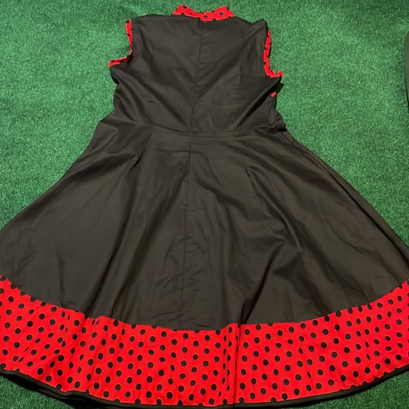 Vintage Retro Asian Black Dress w/Red trim and black Polka dots - Picture 4 of 8